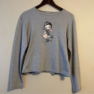 Vintage Betty Boop 90s Longsleeve Crop Top Tee Women’s S/M Boop Troop